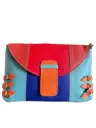 Multicolour Leather Crossbody Bag, Colour Block Design with Buckle Details, Red and Blue