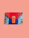Multicolour Leather Crossbody Bag, Colour Block Design with Buckle Details, Red and Blue