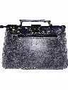 Leather Crossbody Satchel Handbag, Blue With Gold Splatter Pattern, Vintage Style with Multiple Compartments