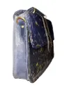 Leather Crossbody Satchel Handbag, Blue With Gold Splatter Pattern, Vintage Style with Multiple Compartments