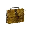 Leather Crossbody Handbag, Speckled Gold Cowhide, Olive Green Back Panel, Brass Hardware