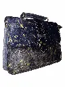 Leather Crossbody Satchel Handbag, Blue With Gold Splatter Pattern, Vintage Style with Multiple Compartments
